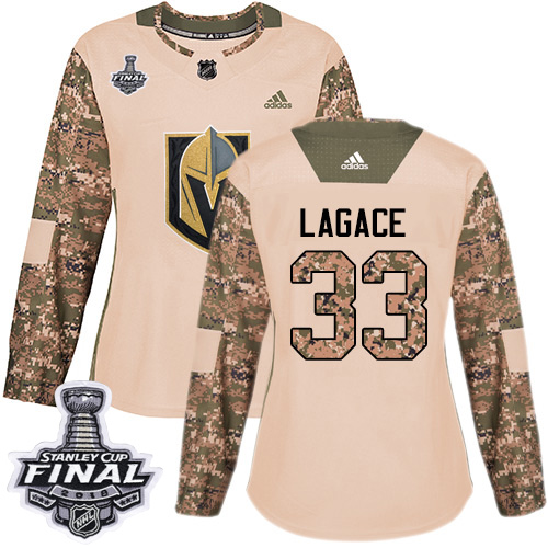 Adidas Golden Knights #33 Maxime Lagace Camo Authentic Veterans Day 2018 Stanley Cup Final Women's Stitched NHL Jersey - Click Image to Close